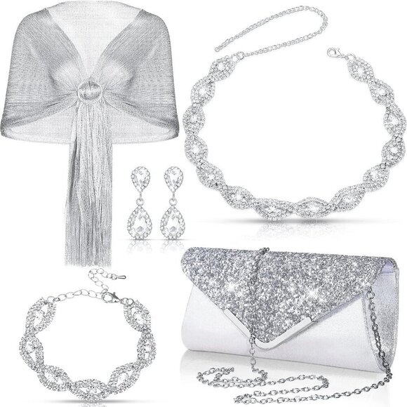 5 Pcs Rhinestone Jewelry Sets for Women Evening Weddings Party Accessories
